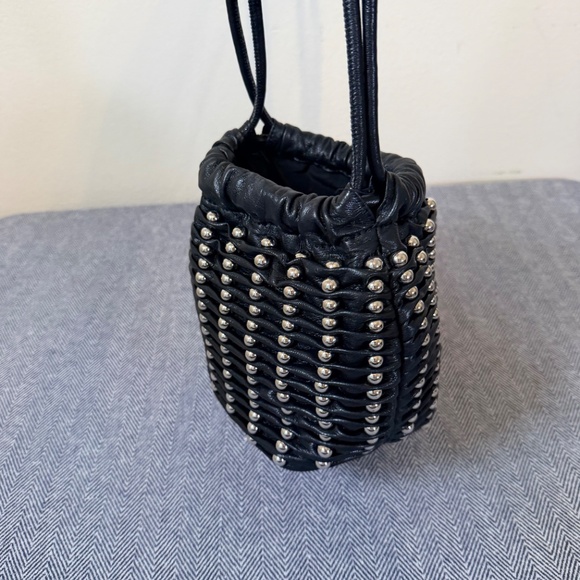 ZARA - Studded Soft Black Drawstring Bucket Bag - Picture 2 of 10